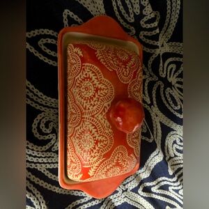 Gallery Henna Print Ceramic Coral Butter Dish